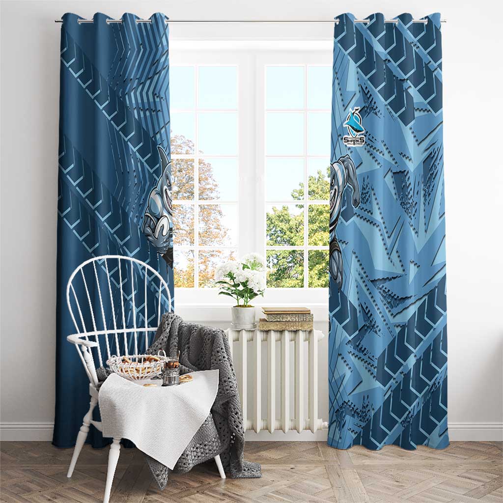 Cronulla Sutherland Sharks Rugby Window Curtain Fierce Mascot Geometric Tribal Art