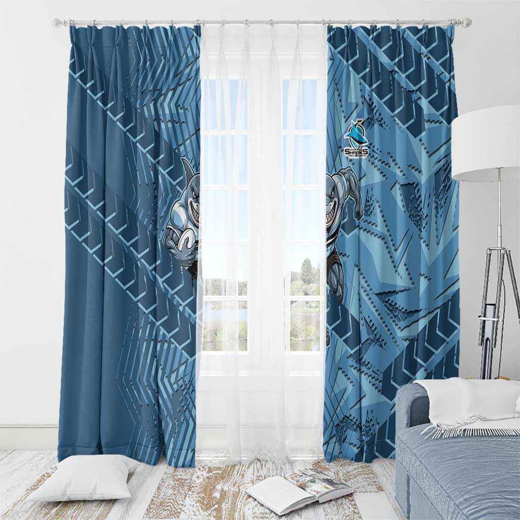 Cronulla Sutherland Sharks Rugby Window Curtain Fierce Mascot Geometric Tribal Art