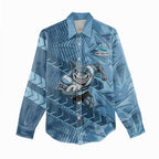 Cronulla Sutherland Sharks Rugby Women Casual Shirt Fierce Mascot Geometric Tribal Art