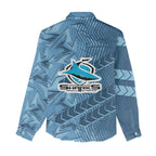 Cronulla Sutherland Sharks Rugby Women Casual Shirt Fierce Mascot Geometric Tribal Art
