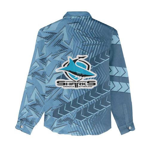 Cronulla Sutherland Sharks Rugby Women Casual Shirt Fierce Mascot Geometric Tribal Art