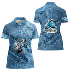 Cronulla Sutherland Sharks Rugby Women Polo Shirt Fierce Mascot Geometric Tribal Art