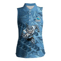Cronulla Sutherland Sharks Rugby Women Sleeveless Polo Shirt Fierce Mascot Geometric Tribal Art