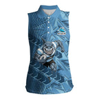Cronulla Sutherland Sharks Rugby Women Sleeveless Polo Shirt Fierce Mascot Geometric Tribal Art