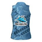 Cronulla Sutherland Sharks Rugby Women Sleeveless Polo Shirt Fierce Mascot Geometric Tribal Art
