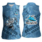 Cronulla Sutherland Sharks Rugby Women Sleeveless Polo Shirt Fierce Mascot Geometric Tribal Art