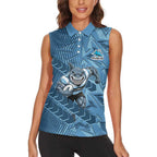 Cronulla Sutherland Sharks Rugby Women Sleeveless Polo Shirt Fierce Mascot Geometric Tribal Art