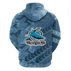 Cronulla Sutherland Sharks Rugby Zip Hoodie Fierce Mascot Geometric Tribal Art