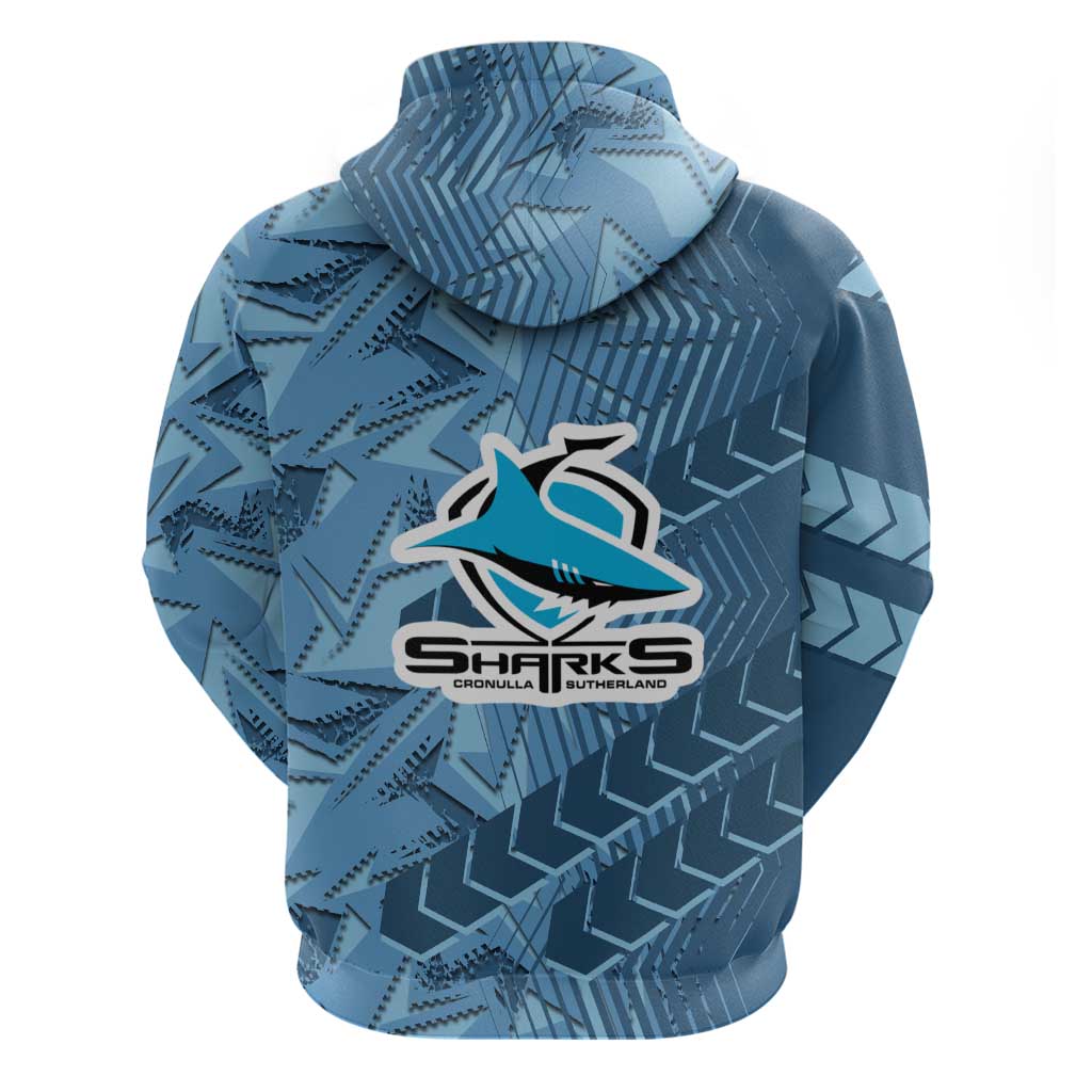 Cronulla Sutherland Sharks Rugby Zip Hoodie Fierce Mascot Geometric Tribal Art