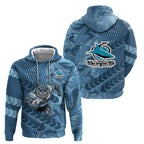 Cronulla Sutherland Sharks Rugby Zip Hoodie Fierce Mascot Geometric Tribal Art