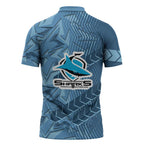 Cronulla Sutherland Sharks Rugby Zipper Polo Shirt Fierce Mascot Geometric Tribal Art