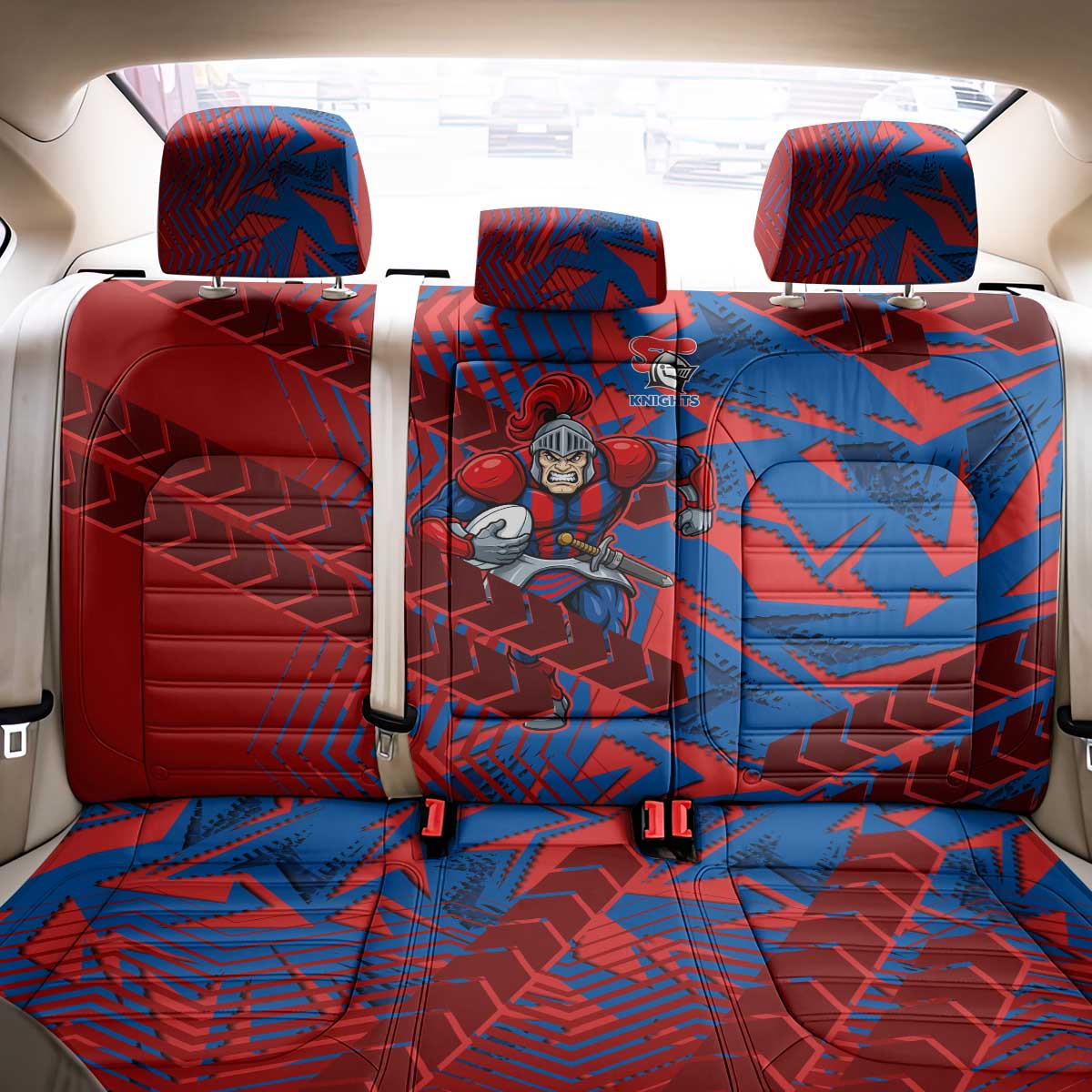 Newcastle Knights Rugby Back Car Seat Cover Fierce Mascot Geometric Tribal Art