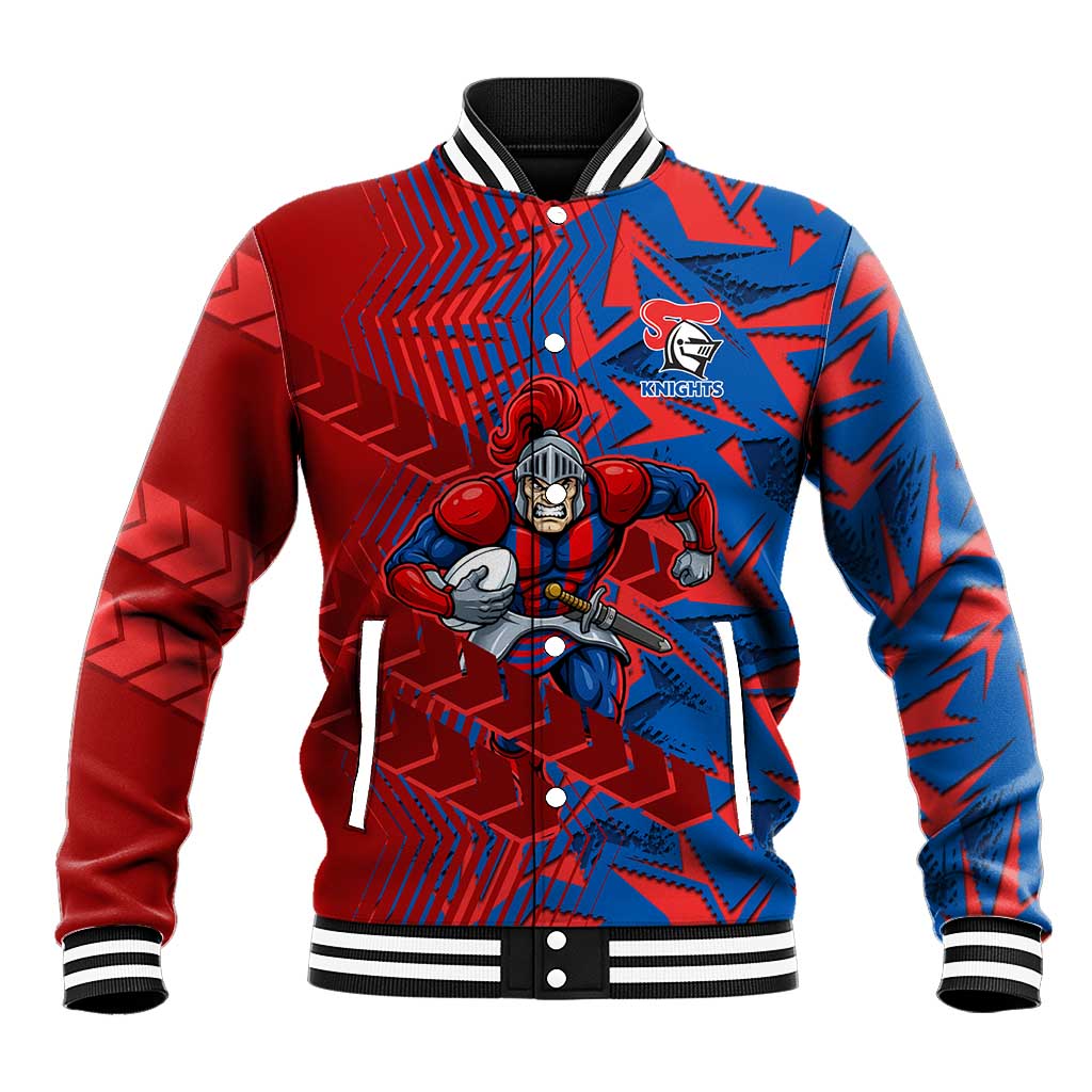 Newcastle Knights Rugby Baseball Jacket Fierce Mascot Geometric Tribal Art
