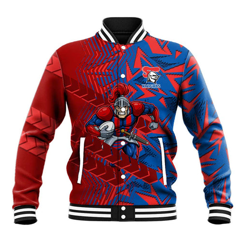 Newcastle Knights Rugby Baseball Jacket Fierce Mascot Geometric Tribal Art