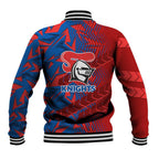 Newcastle Knights Rugby Baseball Jacket Fierce Mascot Geometric Tribal Art