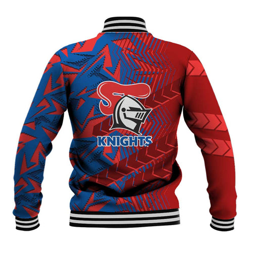 Newcastle Knights Rugby Baseball Jacket Fierce Mascot Geometric Tribal Art