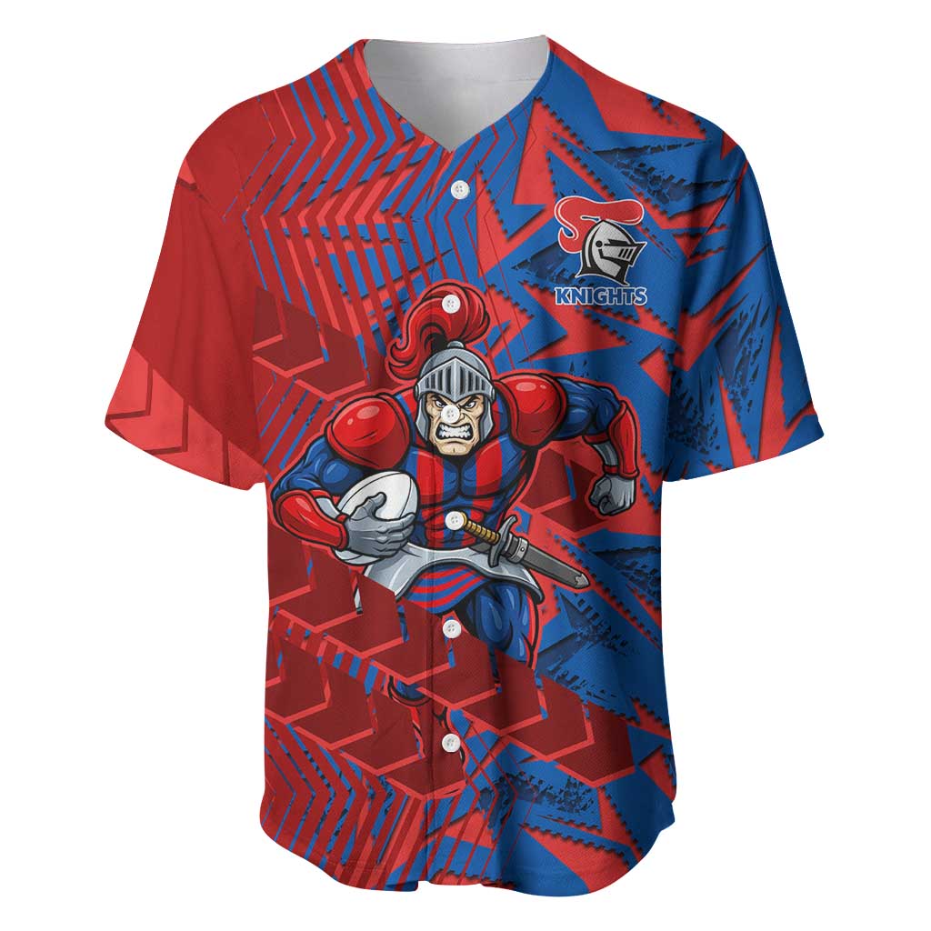 Newcastle Knights Rugby Baseball Jersey Fierce Mascot Geometric Tribal Art