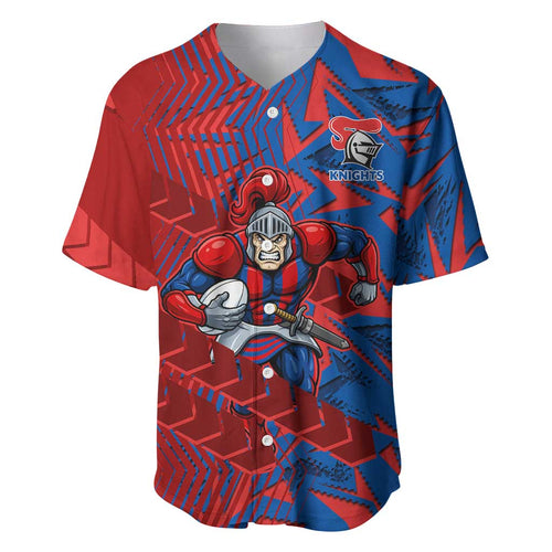 Newcastle Knights Rugby Baseball Jersey Fierce Mascot Geometric Tribal Art