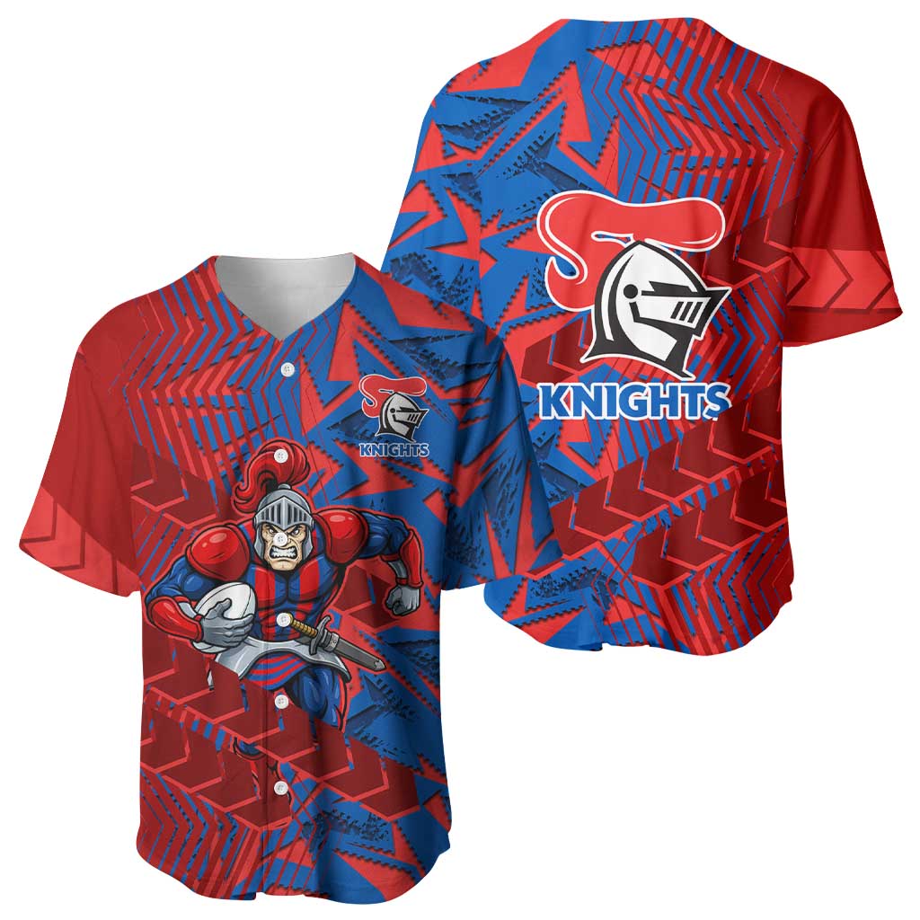 Newcastle Knights Rugby Baseball Jersey Fierce Mascot Geometric Tribal Art