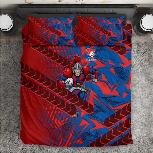 Newcastle Knights Rugby Bedding Set Fierce Mascot Geometric Tribal Art