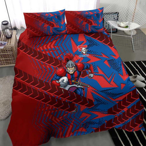 Newcastle Knights Rugby Bedding Set Fierce Mascot Geometric Tribal Art