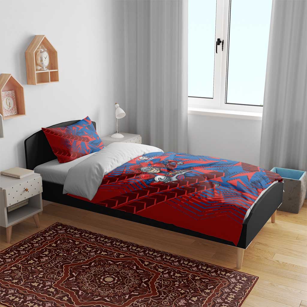 Newcastle Knights Rugby Bedding Set Fierce Mascot Geometric Tribal Art