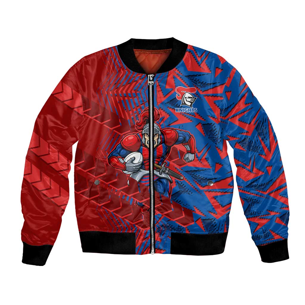 Newcastle Knights Rugby Bomber Jacket Fierce Mascot Geometric Tribal Art
