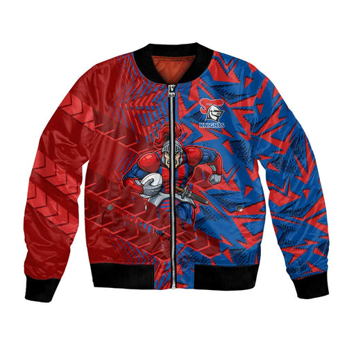 Newcastle Knights Rugby Bomber Jacket Fierce Mascot Geometric Tribal Art