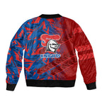 Newcastle Knights Rugby Bomber Jacket Fierce Mascot Geometric Tribal Art