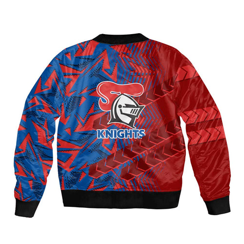 Newcastle Knights Rugby Bomber Jacket Fierce Mascot Geometric Tribal Art