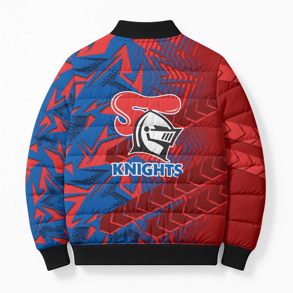 Newcastle Knights Rugby Bomber Puffer Jacket Fierce Mascot Geometric Tribal Art