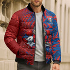 Newcastle Knights Rugby Bomber Puffer Jacket Fierce Mascot Geometric Tribal Art