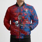 Newcastle Knights Rugby Bomber Puffer Jacket Fierce Mascot Geometric Tribal Art