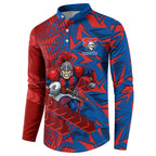 Newcastle Knights Rugby Button Sweatshirt Fierce Mascot Geometric Tribal Art