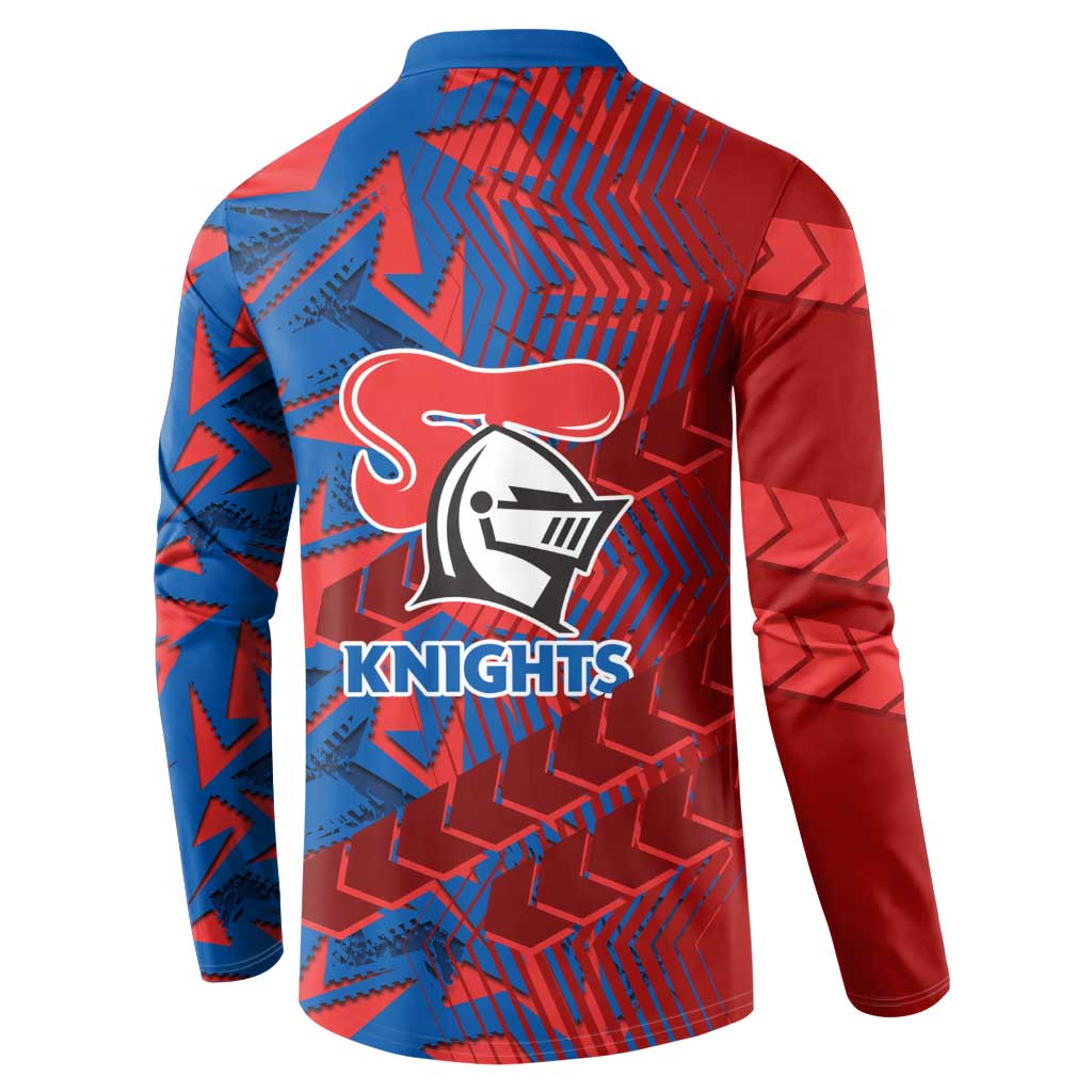 Newcastle Knights Rugby Button Sweatshirt Fierce Mascot Geometric Tribal Art