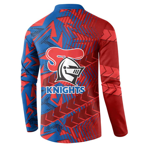 Newcastle Knights Rugby Button Sweatshirt Fierce Mascot Geometric Tribal Art