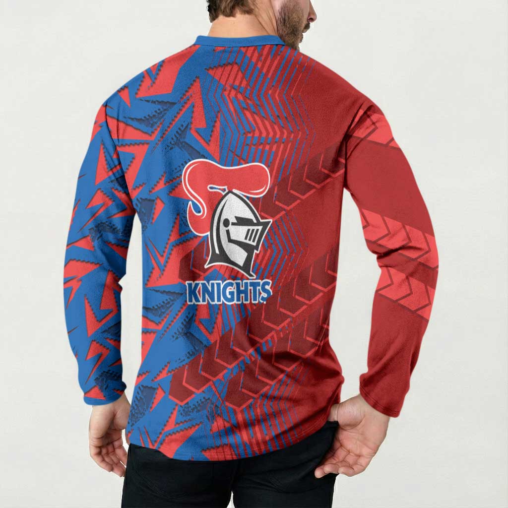 Newcastle Knights Rugby Button Sweatshirt Fierce Mascot Geometric Tribal Art