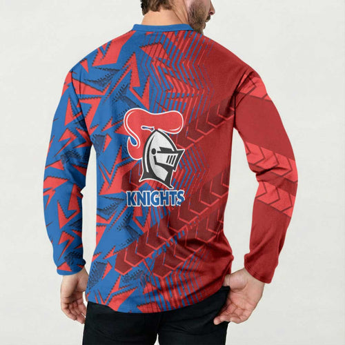 Newcastle Knights Rugby Button Sweatshirt Fierce Mascot Geometric Tribal Art