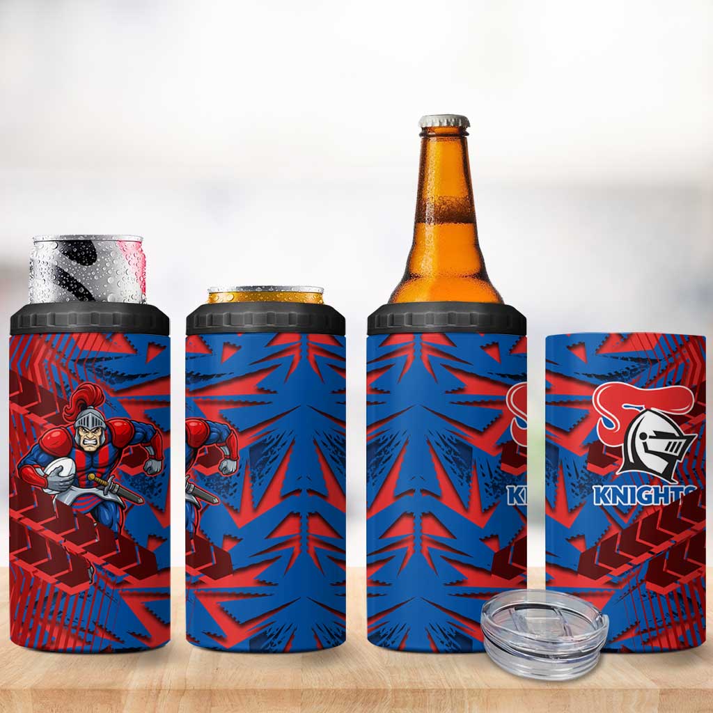 Newcastle Knights Rugby 4 in 1 Can Cooler Tumbler Fierce Mascot Geometric Tribal Art