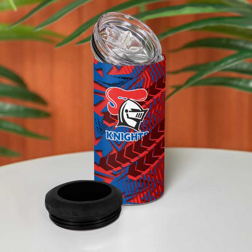 Newcastle Knights Rugby 4 in 1 Can Cooler Tumbler Fierce Mascot Geometric Tribal Art