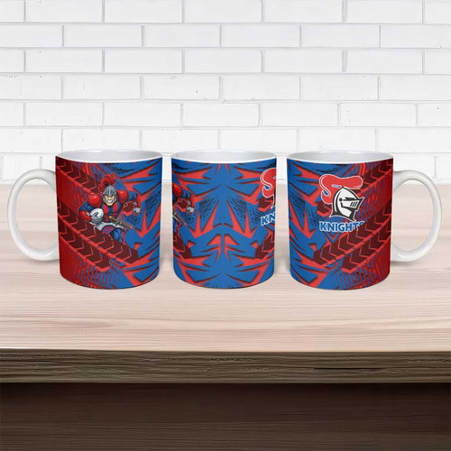 Newcastle Knights Rugby Ceramic Mug Fierce Mascot Geometric Tribal Art