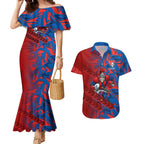 Newcastle Knights Rugby Couples Matching Mermaid Dress and Hawaiian Shirt Fierce Mascot Geometric Tribal Art