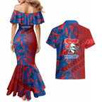 Newcastle Knights Rugby Couples Matching Mermaid Dress and Hawaiian Shirt Fierce Mascot Geometric Tribal Art
