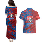 Newcastle Knights Rugby Couples Matching Puletasi and Hawaiian Shirt Fierce Mascot Geometric Tribal Art