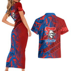 Newcastle Knights Rugby Couples Matching Short Sleeve Bodycon Dress and Hawaiian Shirt Fierce Mascot Geometric Tribal Art