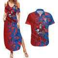Newcastle Knights Rugby Couples Matching Summer Maxi Dress and Hawaiian Shirt Fierce Mascot Geometric Tribal Art