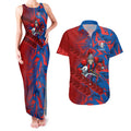 Newcastle Knights Rugby Couples Matching Tank Maxi Dress and Hawaiian Shirt Fierce Mascot Geometric Tribal Art