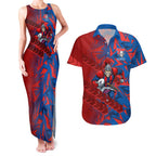 Newcastle Knights Rugby Couples Matching Tank Maxi Dress and Hawaiian Shirt Fierce Mascot Geometric Tribal Art