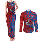 Newcastle Knights Rugby Couples Matching Tank Maxi Dress and Long Sleeve Button Shirt Fierce Mascot Geometric Tribal Art