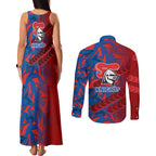 Newcastle Knights Rugby Couples Matching Tank Maxi Dress and Long Sleeve Button Shirt Fierce Mascot Geometric Tribal Art